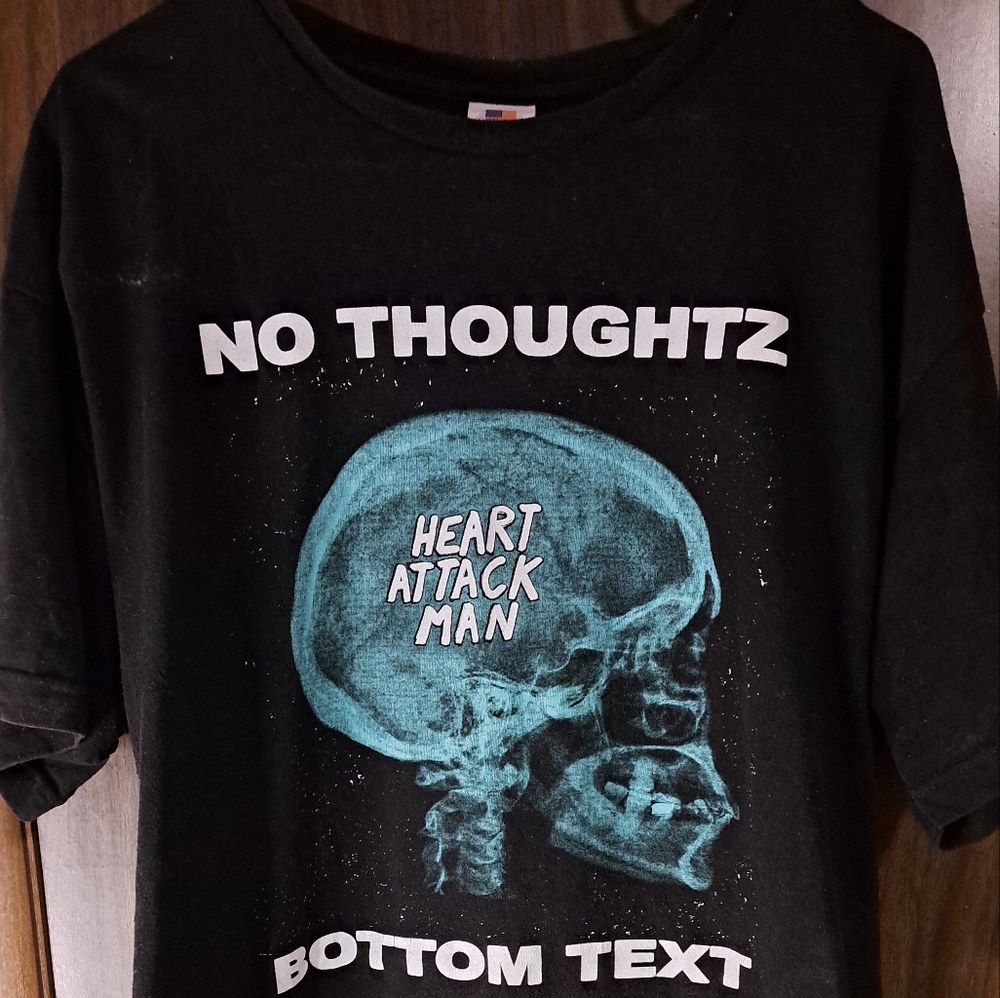 Heart Attack Man "No Thoughtz Bottom Text" Skull X-Ray Graphic T-shirt
